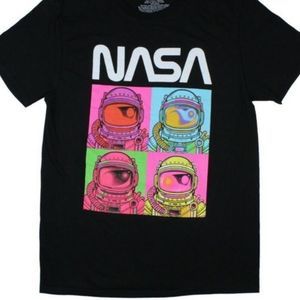 NASA black t-shirt bright color block astronaut helmet grid Small  tee